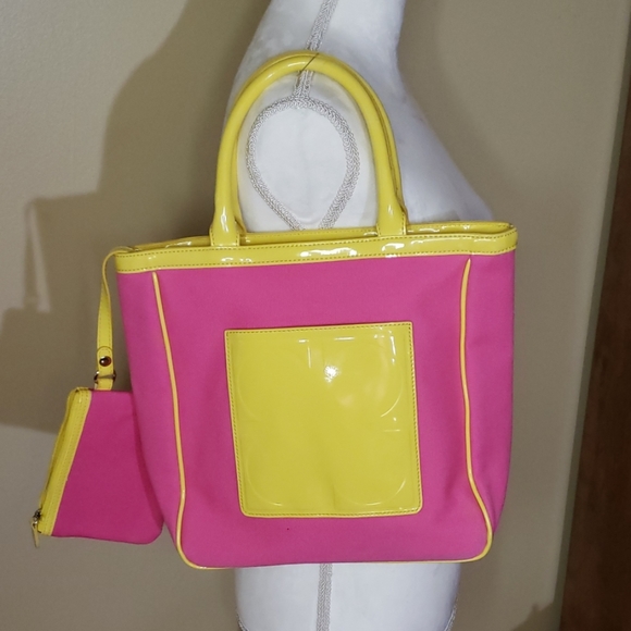 LIZ CLAIBORNE Pink & Yellow bag. - Picture 5 of 8